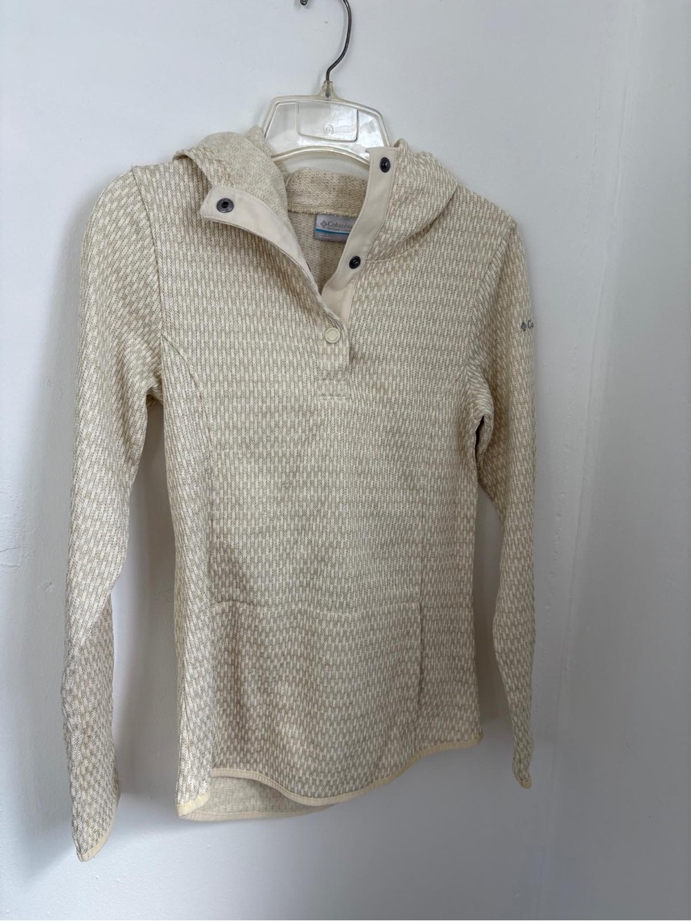 Columbia Cream Knit Quarter-Snap Cowl Pullover | Size XS